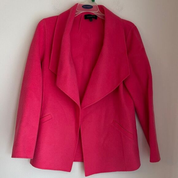 Talbots Wool blend open front Women's Bright Pink cowl jacket sweater medium EUC - Picture 1 of 9